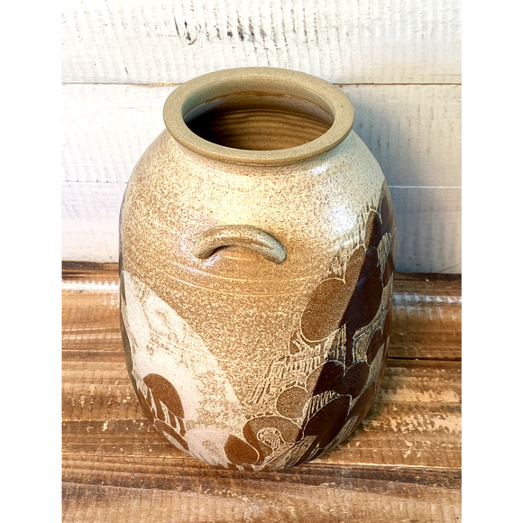 Vintage Crich Pottery England Double Handled Jug Brown Diana Worthy Signed - Picture 9 of 12